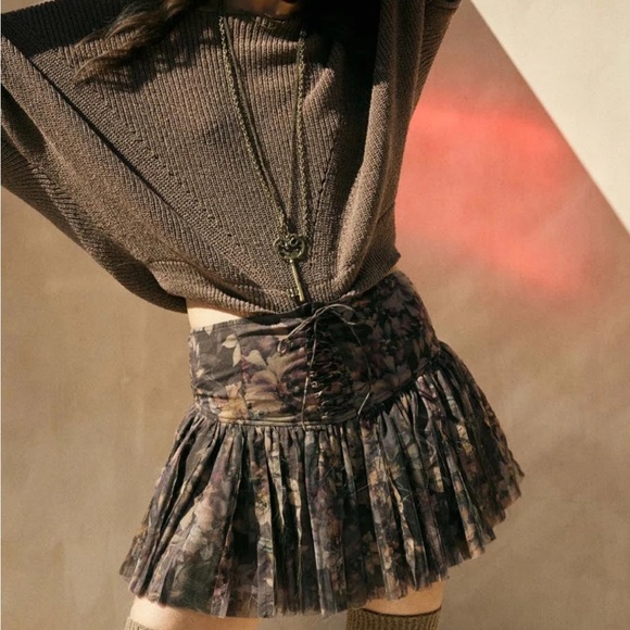 Promesa Floral Skater Skirt - Brown and Purple - Picture 1 of 3
